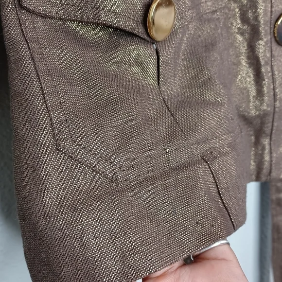NWT Cache Mob Wife Sz S Metallic Gold Button Front Belted Linen Blend Jacketed. - Picture 10 of 16